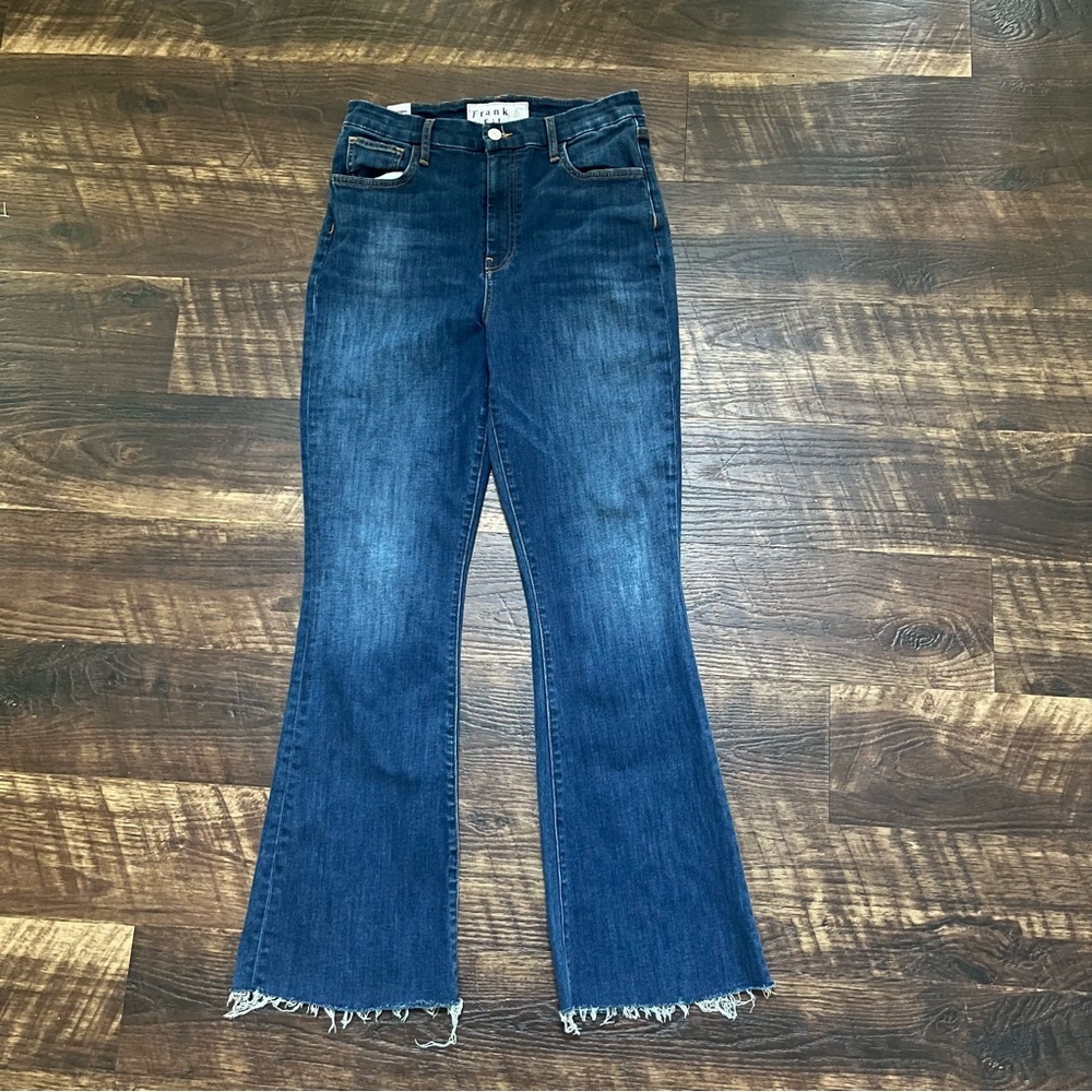 Frank & Eileen Flannigan dark wash bootcut raw hem cutoff denim jeans size 30